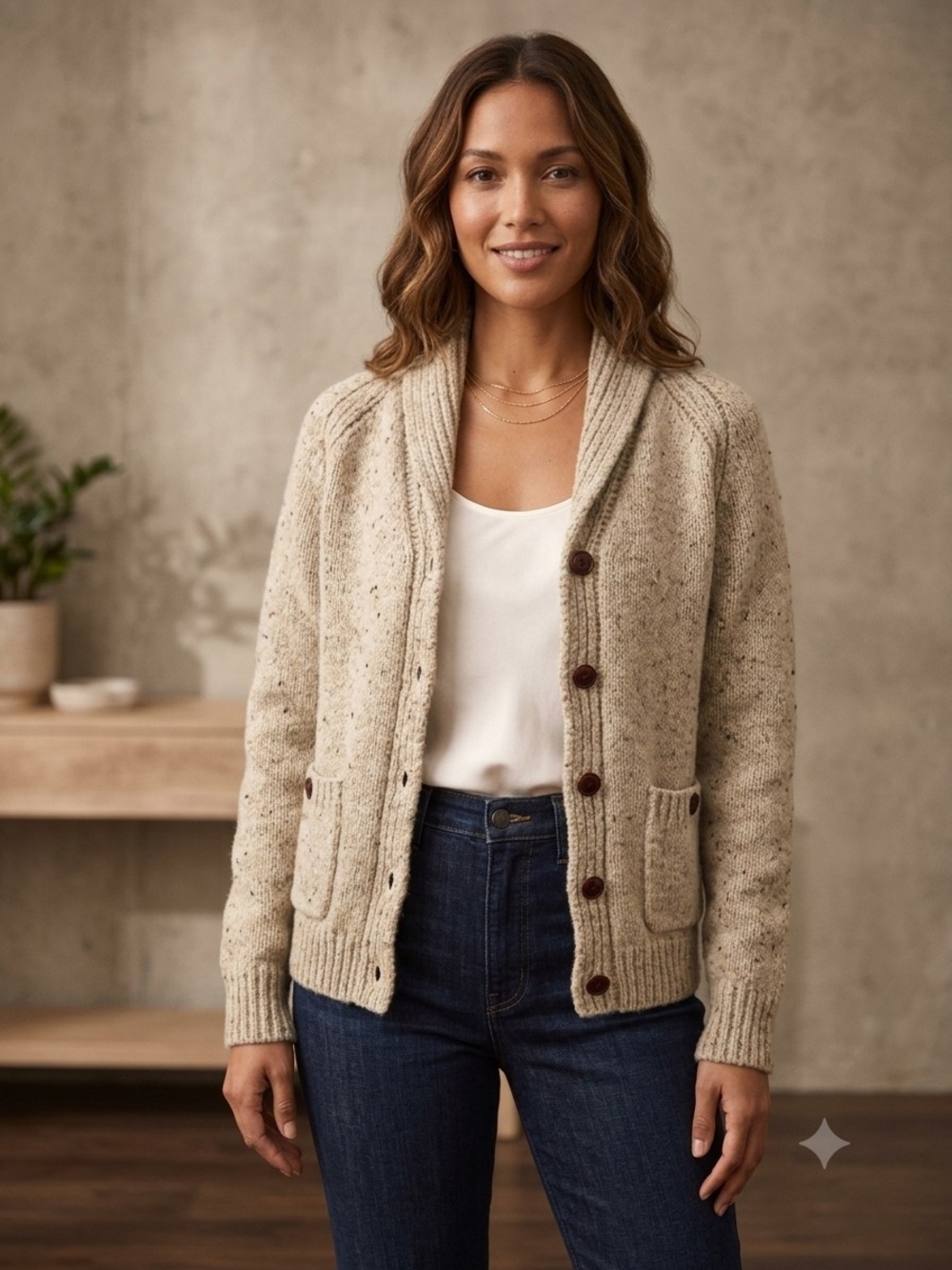 Cozy Cream Shawl-Collar Button Cardigan Sweater